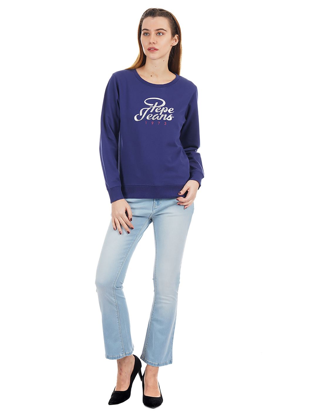 Pepe Jeans London Women Casual Wear Royal Blue Graphic Print Sweatshirt